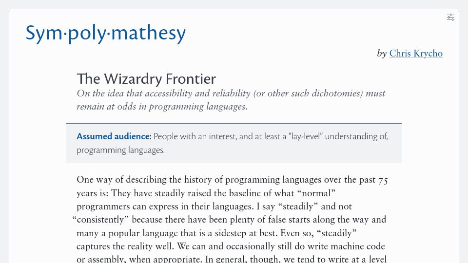 Screenshot of v5.chriskrycho.com: The Wizardry Frontier