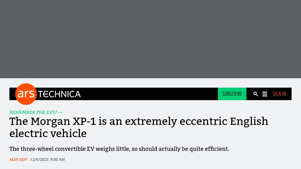 Screenshot of arstechnica.com: The Morgan XP-1 is an eccentric English electric vehicle