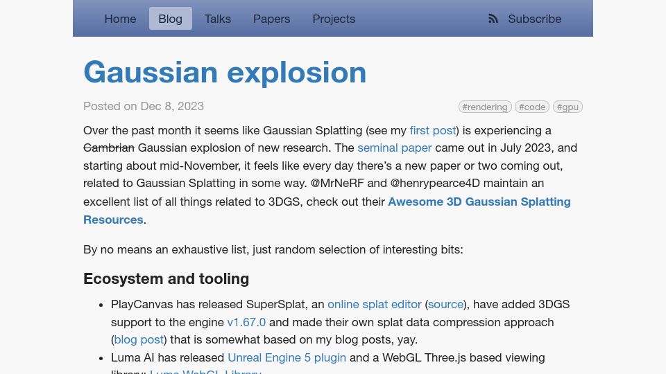 Screenshot of aras-p.info: Gaussian explosion