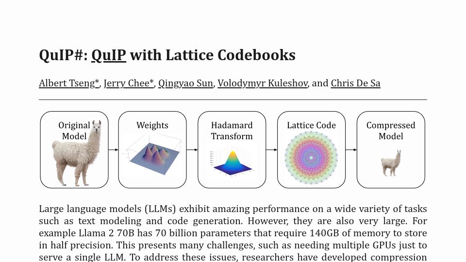 Screenshot of cornell-relaxml.github.io: QuIP#: 2-bit Quantization for LLMs