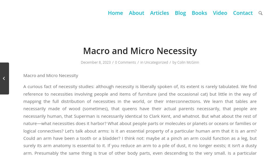 Screenshot of colinmcginn.net: Macro and Micro Necessity