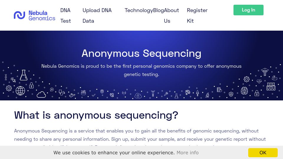 Screenshot of nebula.org: Nebula Genomics – First to offer consumer anonymous sequencing