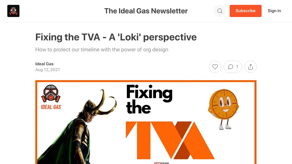 Screenshot of idealgas.substack.com: Fixing the TVA – A 'Loki' perspective