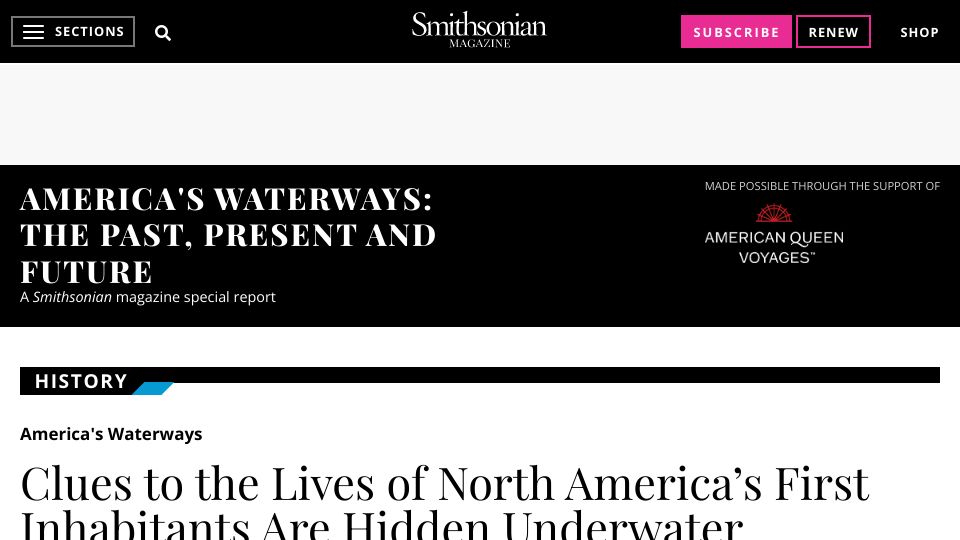 Screenshot of smithsonianmag.com: Clues to the lives of North America’s first inhabitants are hidden underwater