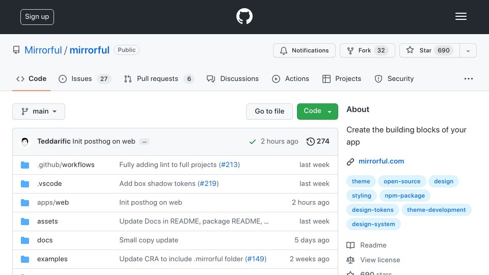 Screenshot of github.com: Show HN: Mirrorful – A developer-first way to implement designs faster