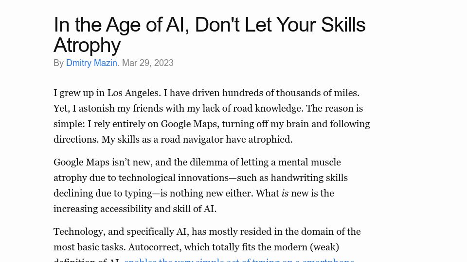 Screenshot of cyberdemon.org: In the age of AI, don't let your skills atrophy