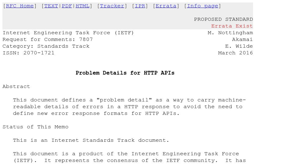 Screenshot of rfc-editor.org: Problem Details for HTTP APIs