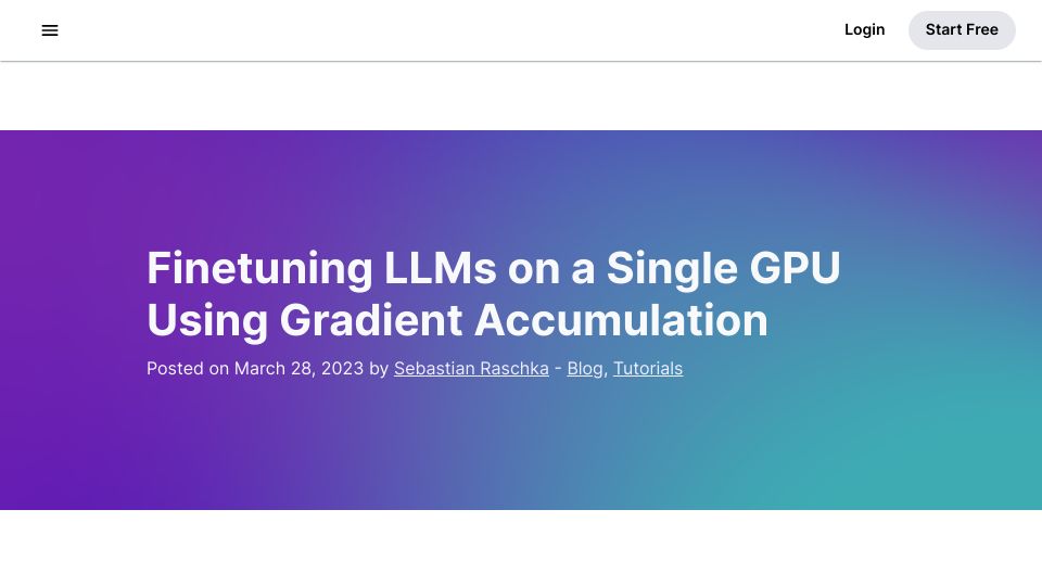 Screenshot of lightning.ai: Finetuning LLMs on a Single GPU Using Gradient Accumulation
