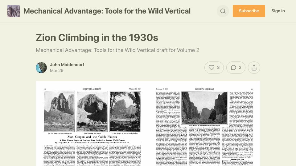 Screenshot of bigwallgear.com: Zion Climbing in the 1930s