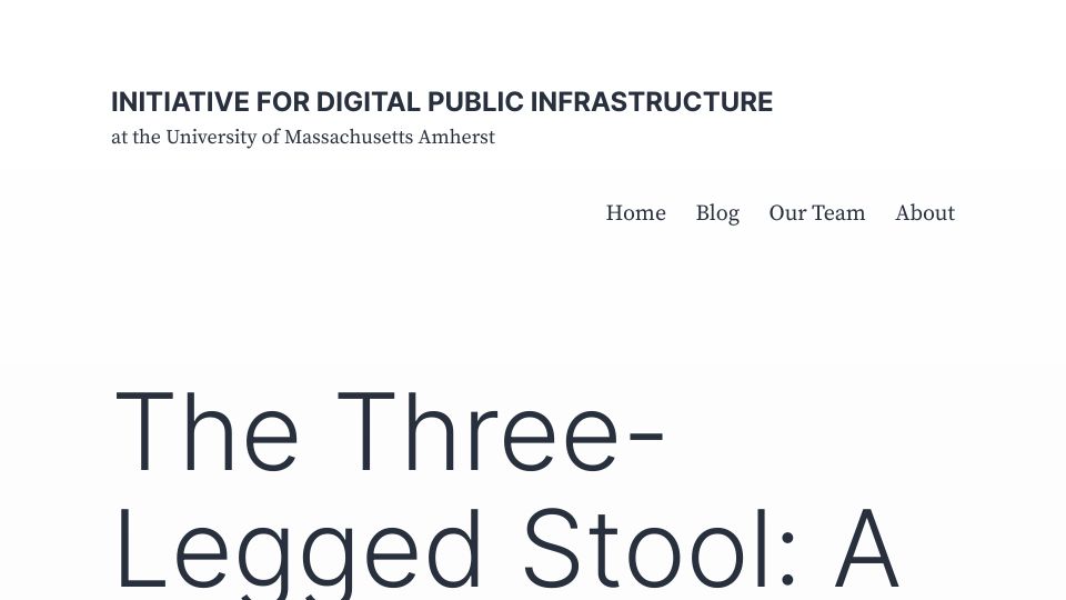 Screenshot of publicinfrastructure.org: The Three-Legged Stool: A Manifesto for a Smaller, Denser Internet