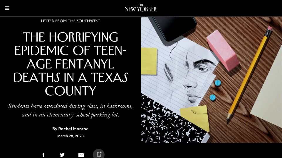 Screenshot of newyorker.com: Teen-age fentanyl deaths in a Texas county