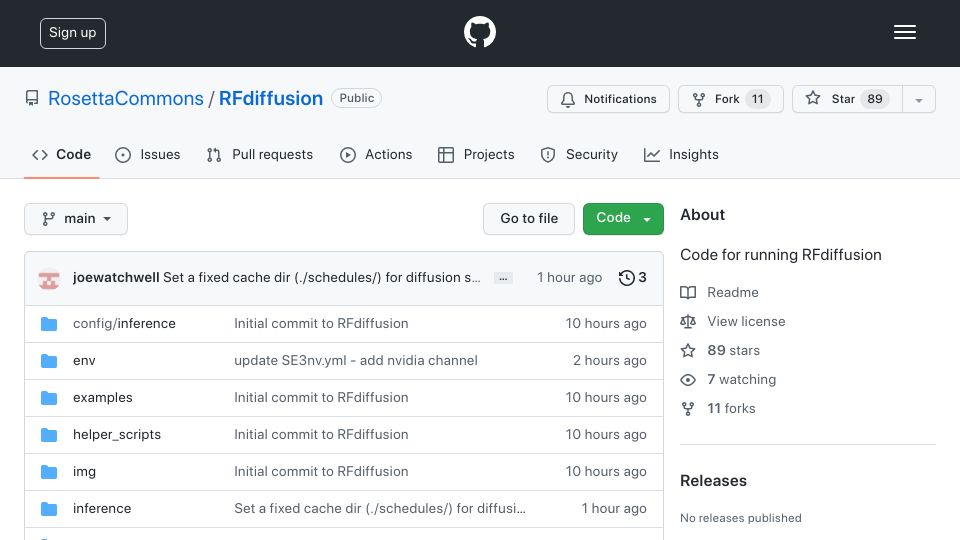 Screenshot of github.com: RFdiffusion: Diffusion model generates protein backbones