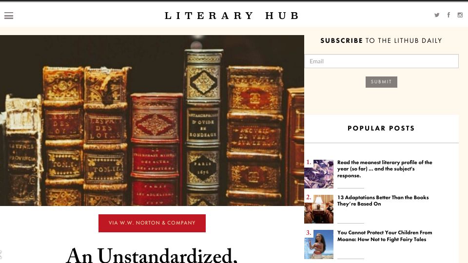Screenshot of lithub.com: An Unstandardized, Decentralized Carnival Fire: How Rare Books Are Cataloged