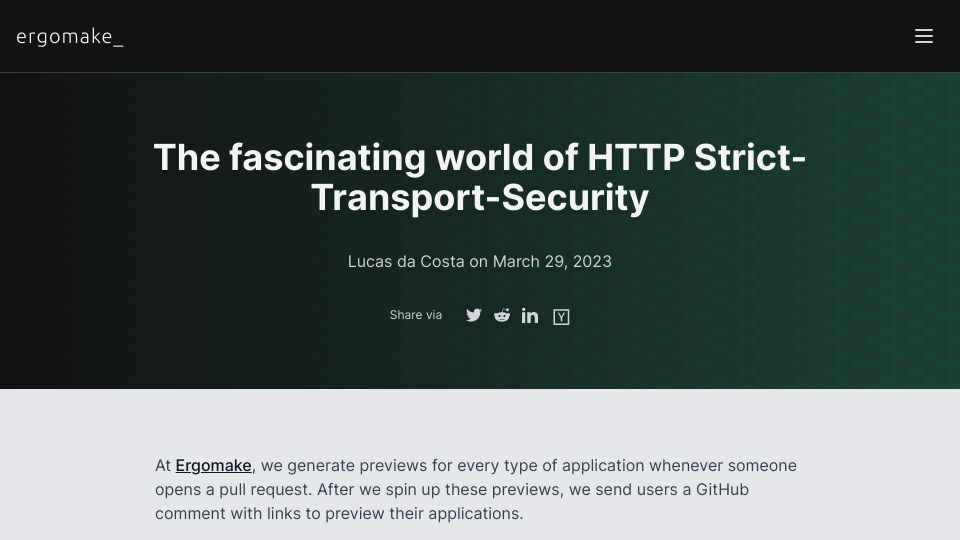 Screenshot of ergomake.dev: The fascinating world of HTTP Strict-Transport-Security