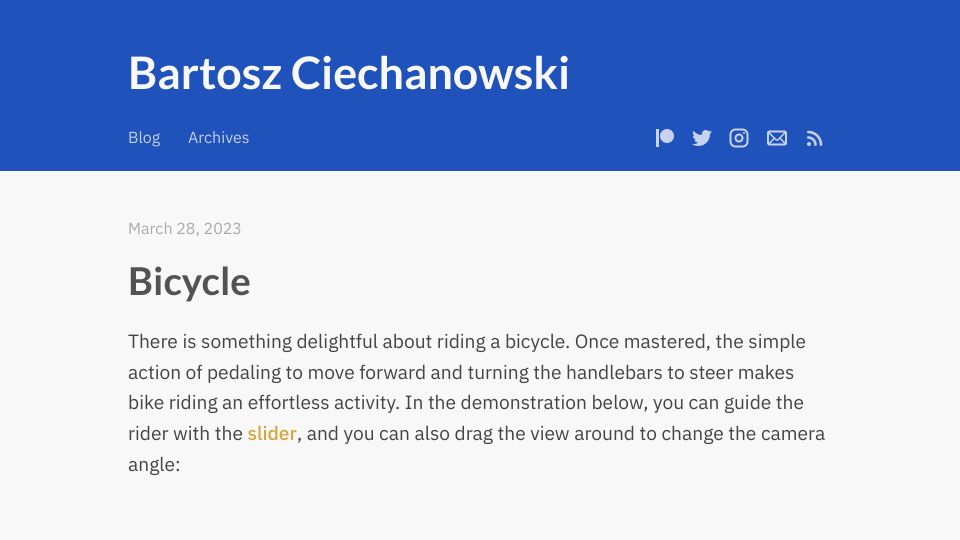 Screenshot of ciechanow.ski: Bicycle