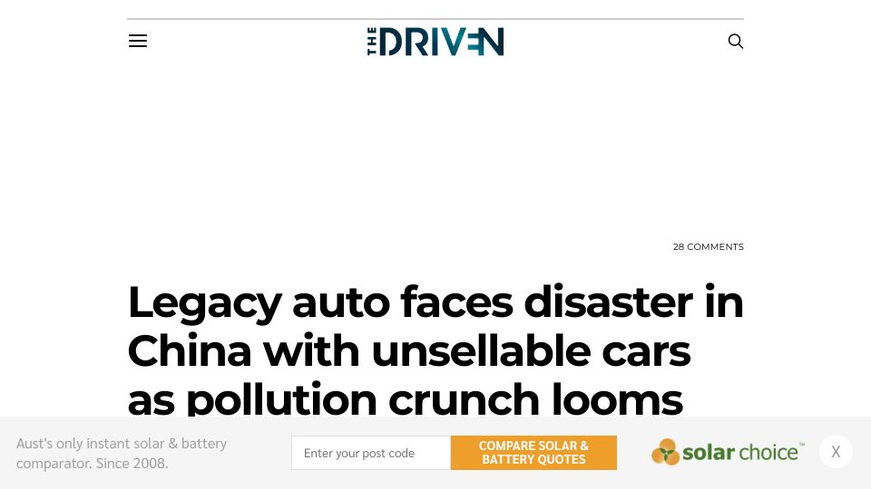 Screenshot of thedriven.io: Legacy auto faces unsellable car disaster in China as pollution crunch looms