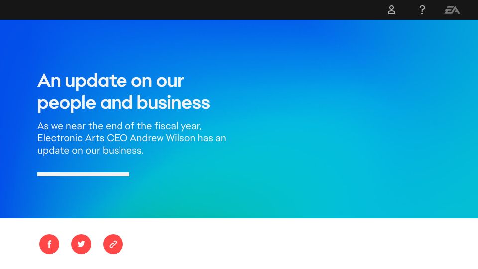 Screenshot of ea.com: EA is laying off 6 percent of its workers