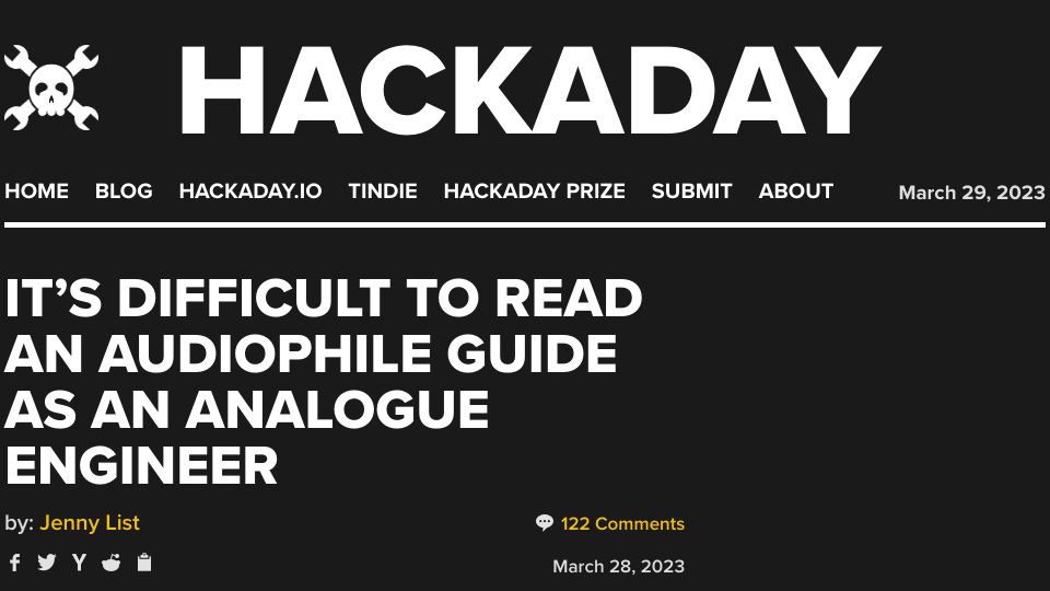 Screenshot of hackaday.com: It's difficult to read an audiophile guide as an analogue engineer