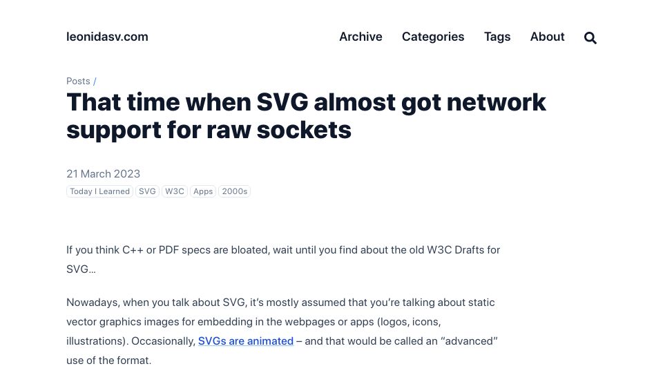 Screenshot of leonidasv.com: When SVG almost got network support for raw sockets