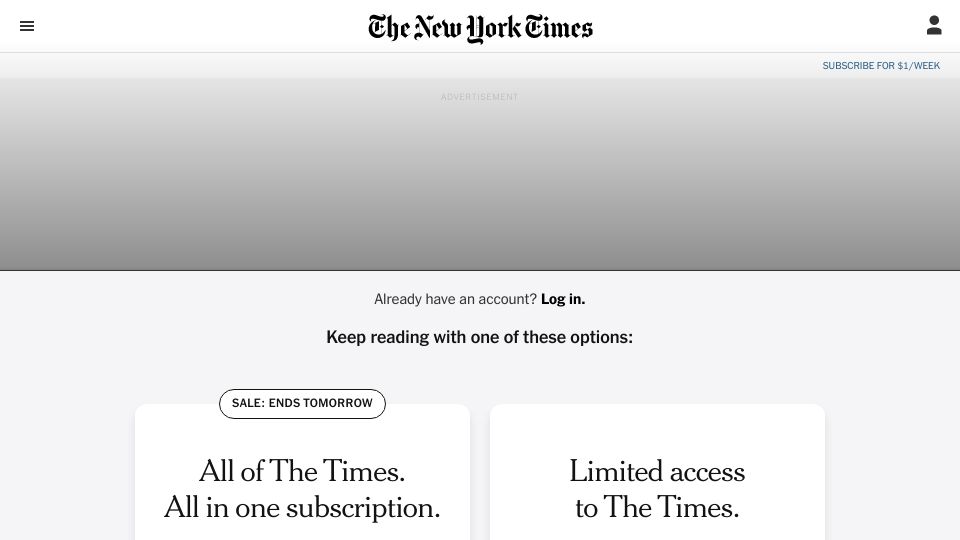 Screenshot of nytimes.com: Lobbyists begin chipping away at Biden’s $80B IRS overhaul