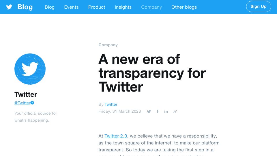 Screenshot of blog.twitter.com: A new era of transparency for Twitter