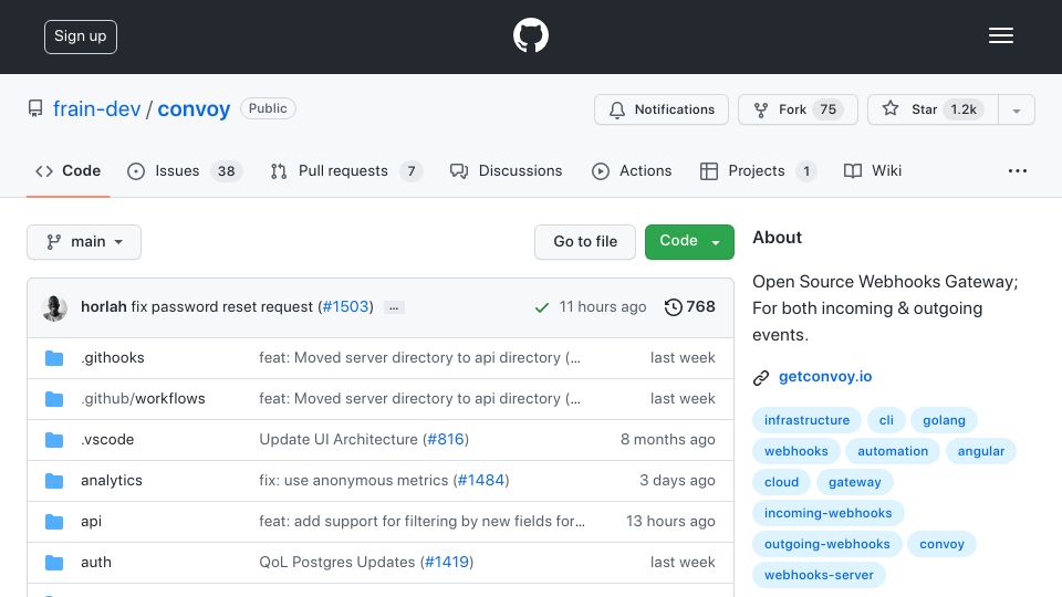 Screenshot of github.com: Show HN: Open-Source Webhooks Gateway for Platform Engineers