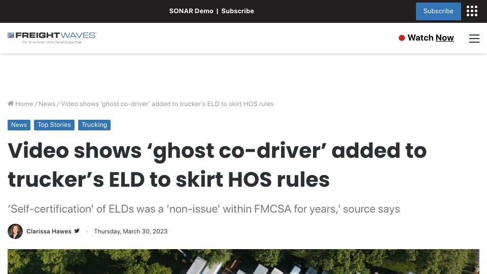 Screenshot of freightwaves.com: Video shows ‘ghost co-driver’ added to trucker’s ELD to skirt HOS rules