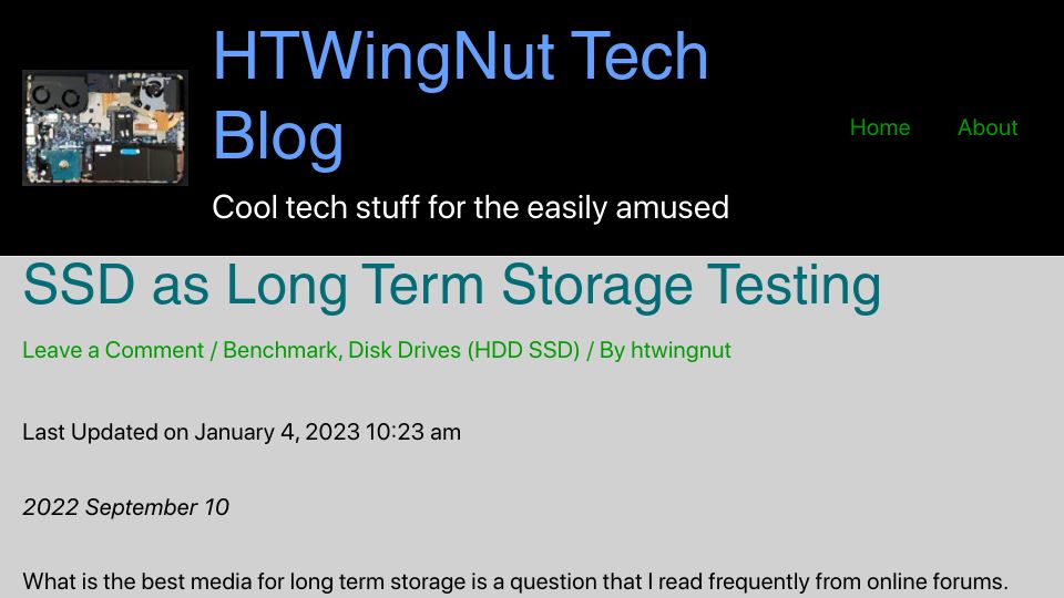 Screenshot of htwingnut.com: SSD as Long Term Storage Testing