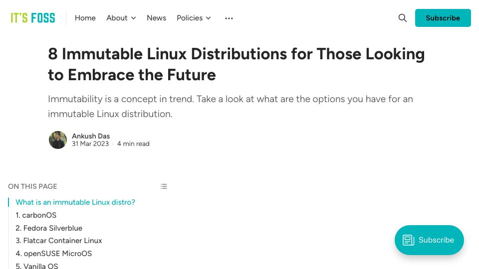 Screenshot of itsfoss.com: Immutable Linux distributions