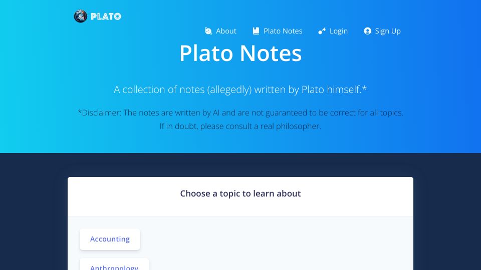 Screenshot of platoeducation.ai: Show HN: Simply explain 20k concepts using GPT