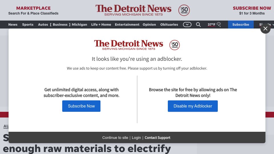 Screenshot of detroitnews.com: Stellantis CEO: There may not be enough raw materials to electrify globe