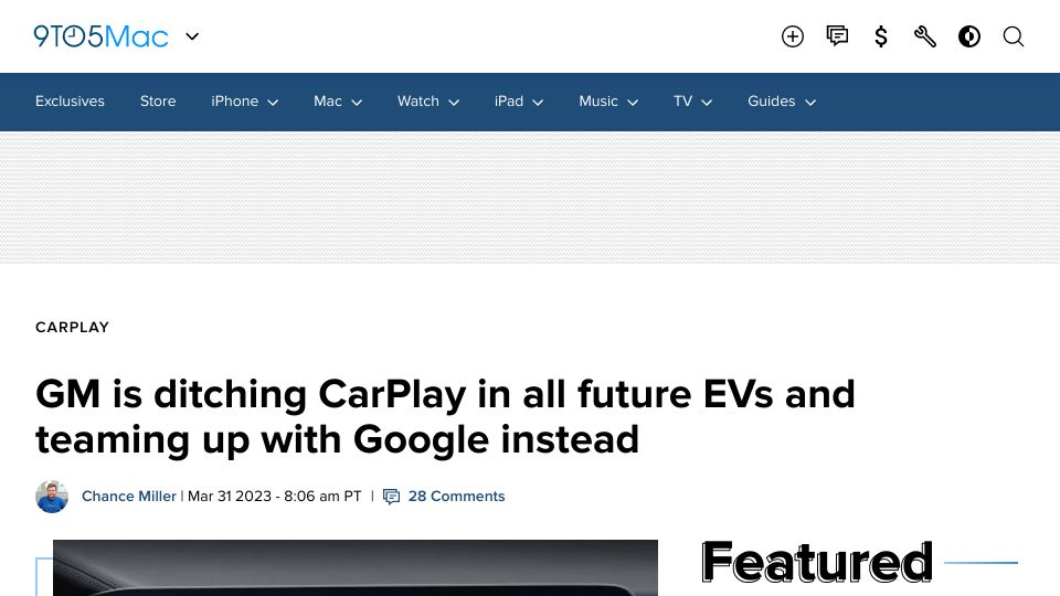 Screenshot of finance.yahoo.com: GM plans to phase out Apple CarPlay in EVs, with Google's help