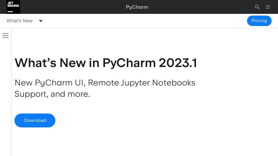 Screenshot of jetbrains.com: PyCharm 2023.1