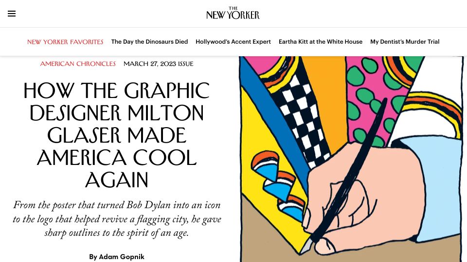 Screenshot of newyorker.com: Milton Glaser made America cool again