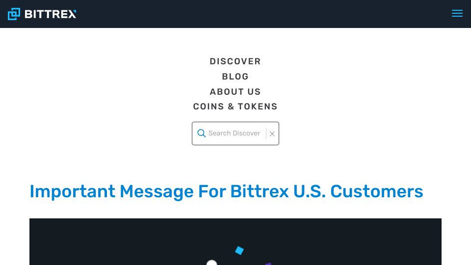 Screenshot of bittrex.com: Bittrex to Cease Operations in the US