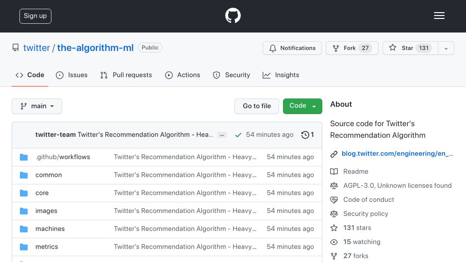 Screenshot of blog.twitter.com: Twitter's Recommendation Algorithm