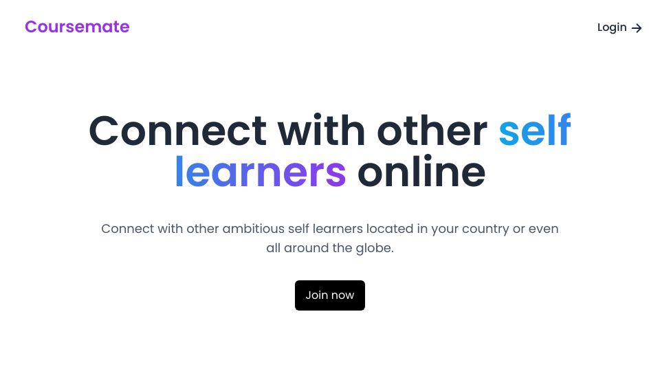 Screenshot of coursem8.com: Show HN: Coursemate – connect with other self learners