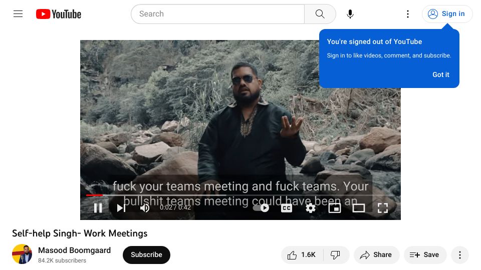 Screenshot of youtube.com: F**k Teams