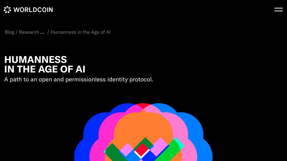 Screenshot of worldcoin.org: Humanness in the Age of AI