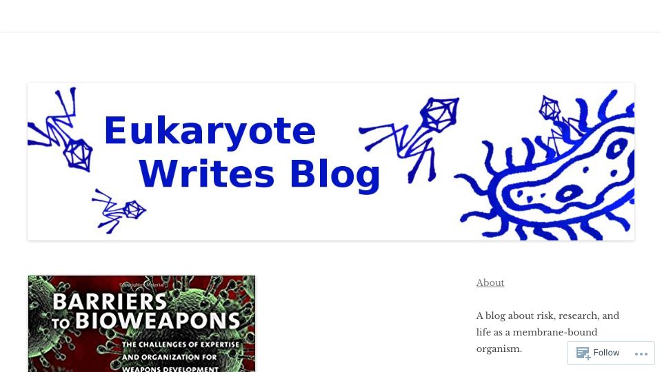 Screenshot of eukaryotewritesblog.com: Book review: Barriers to Bioweapons