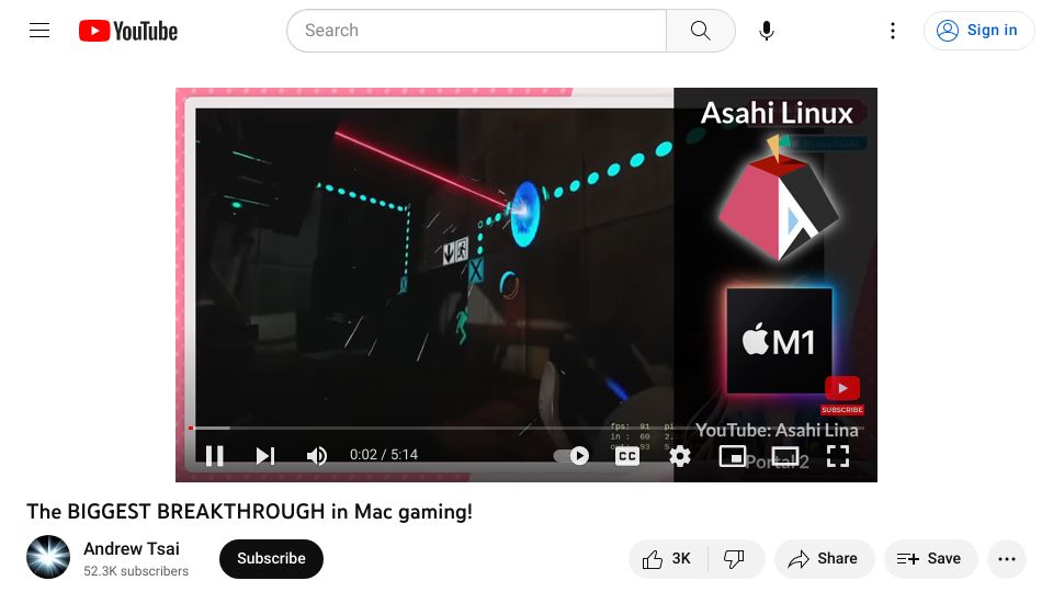 Screenshot of youtube.com: Asahi Linux M1 GPU drivers can now run Windows games via Steam Proton