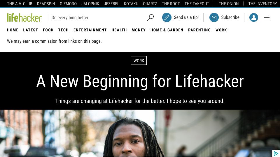 Screenshot of lifehacker.com: A New Beginning for LifeHacker