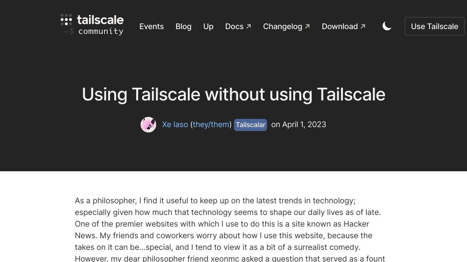 Screenshot of tailscale.dev: Using Tailscale without using Tailscale