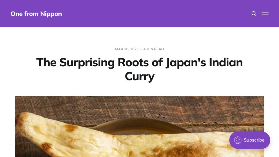 Screenshot of one-from-nippon.ghost.io: The roots of Japan's Indian curry