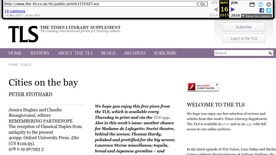 Screenshot of web.archive.org: Cities on the Bay: The Ancient Roman Predecessor of Naples (2015)