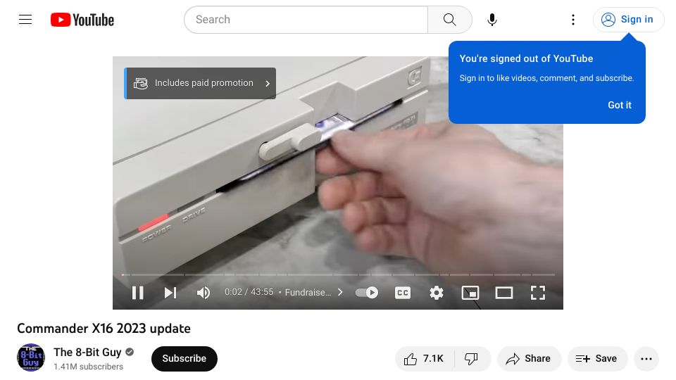 Screenshot of youtube.com: Commander X16 2023 update [video]