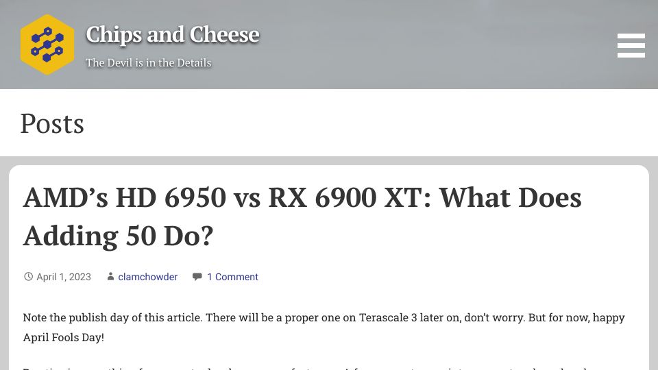 Screenshot of chipsandcheese.com: AMD’s HD 6950 vs. RX 6900 XT: What Does Adding 50 Do?