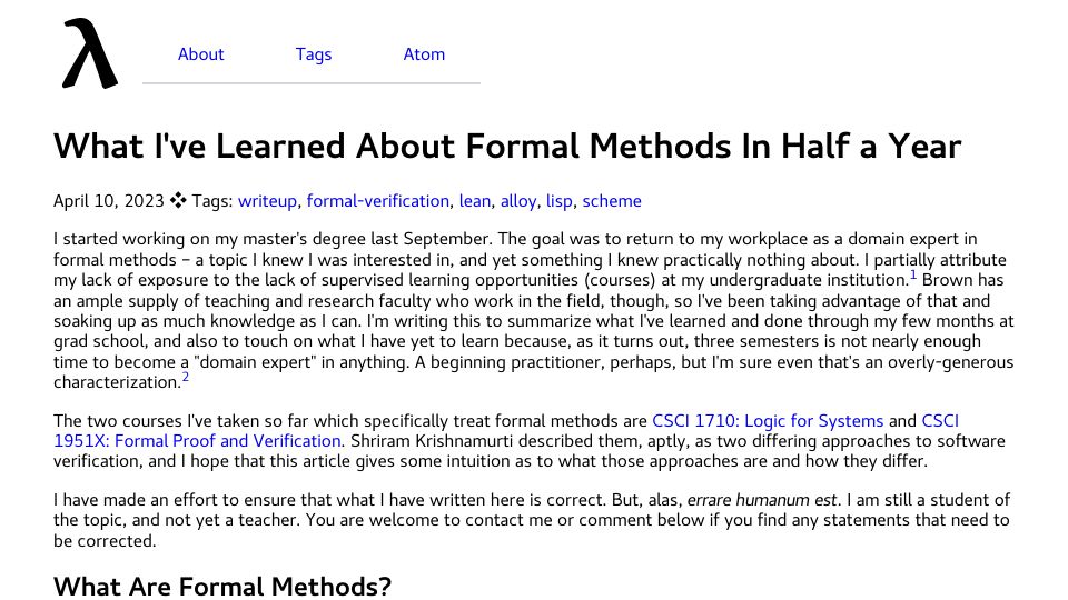 Screenshot of jakob.space: What I've Learned About Formal Methods in Half a Year
