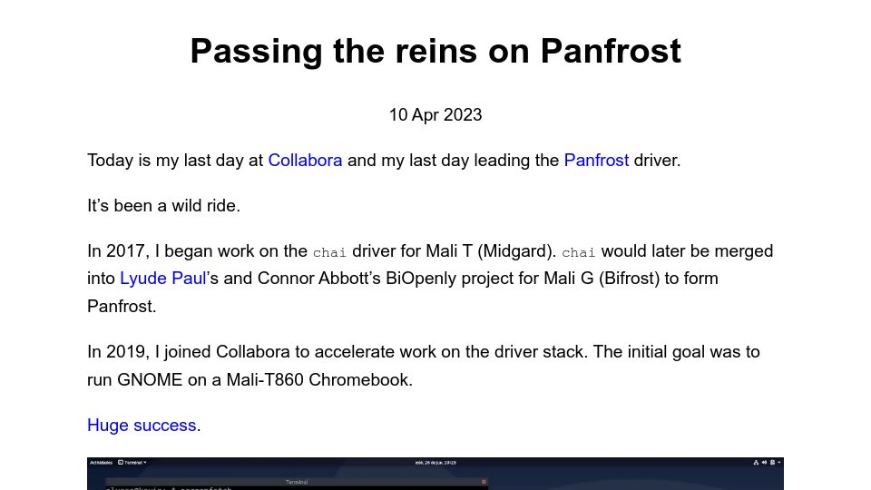Screenshot of rosenzweig.io: Passing the Reins on Panfrost