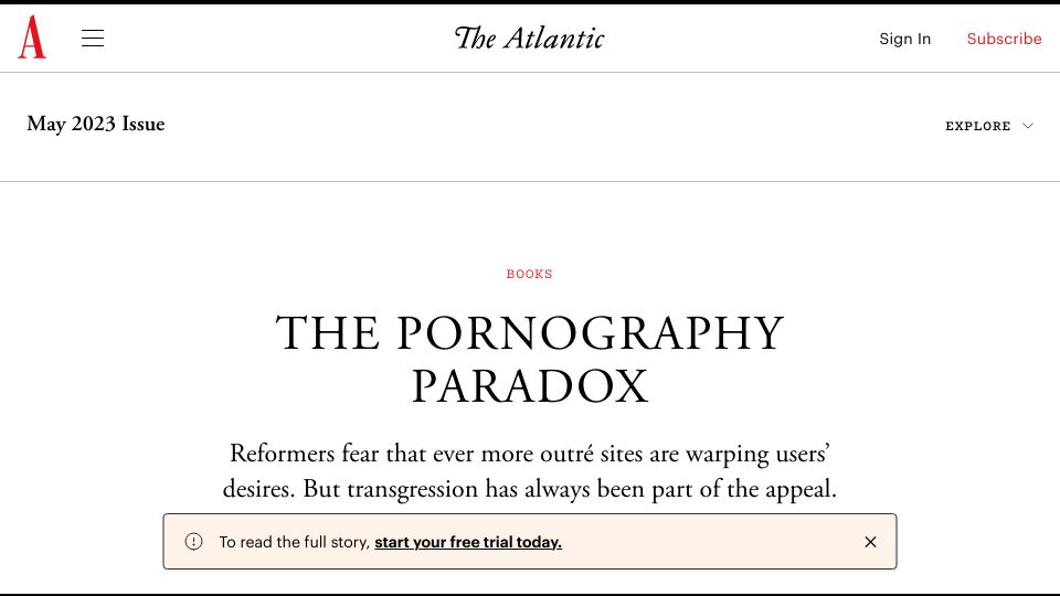 Screenshot of theatlantic.com: The Pornography Paradox